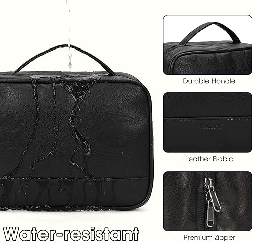 Miniatura 6 de WANDF Neceser de viaje para hombres y mujeres, kit Dopp bolsa de afeitar con 4 compartimentos organizador de viaje bolsa de baño, Negro -