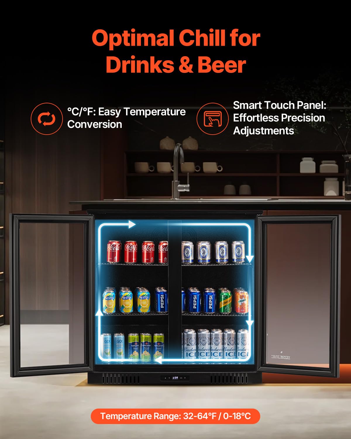 VEVOR Beverage Refrigerator Cooler, 246 Can Beverage Fridge, Soda Beer Fridge With Glass Doors, Adjustable Shelves, Digital Temperature Control, Built-In Or Freestanding Fridge For Restaurant & Bar on Fridge.com - View 3