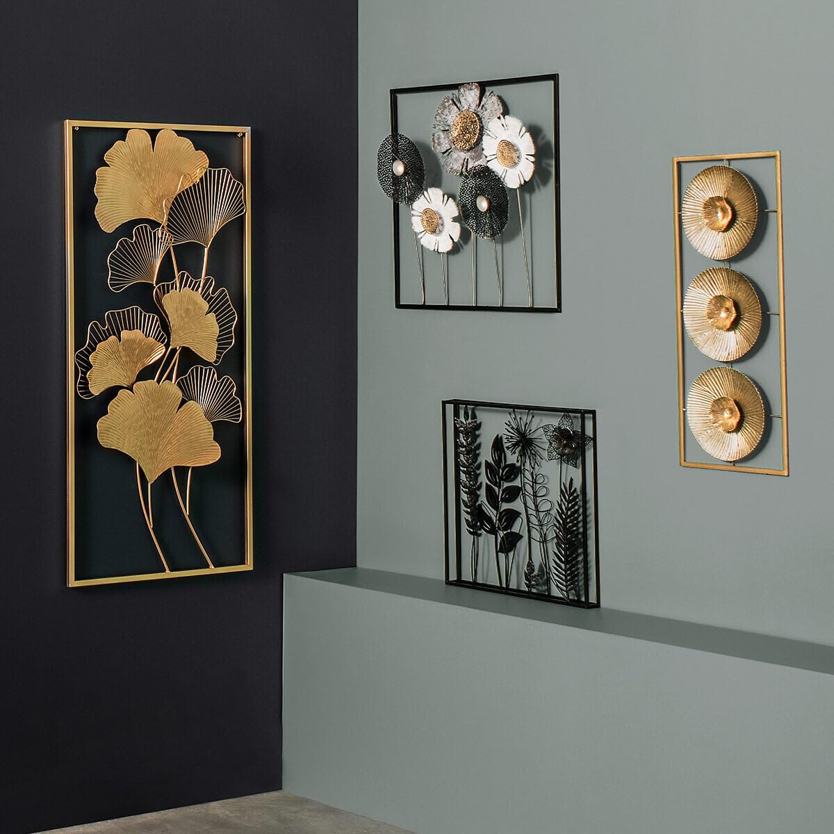 Décoration murale "Ginko", métal 50 × 100 cm - Or - Atmosphera