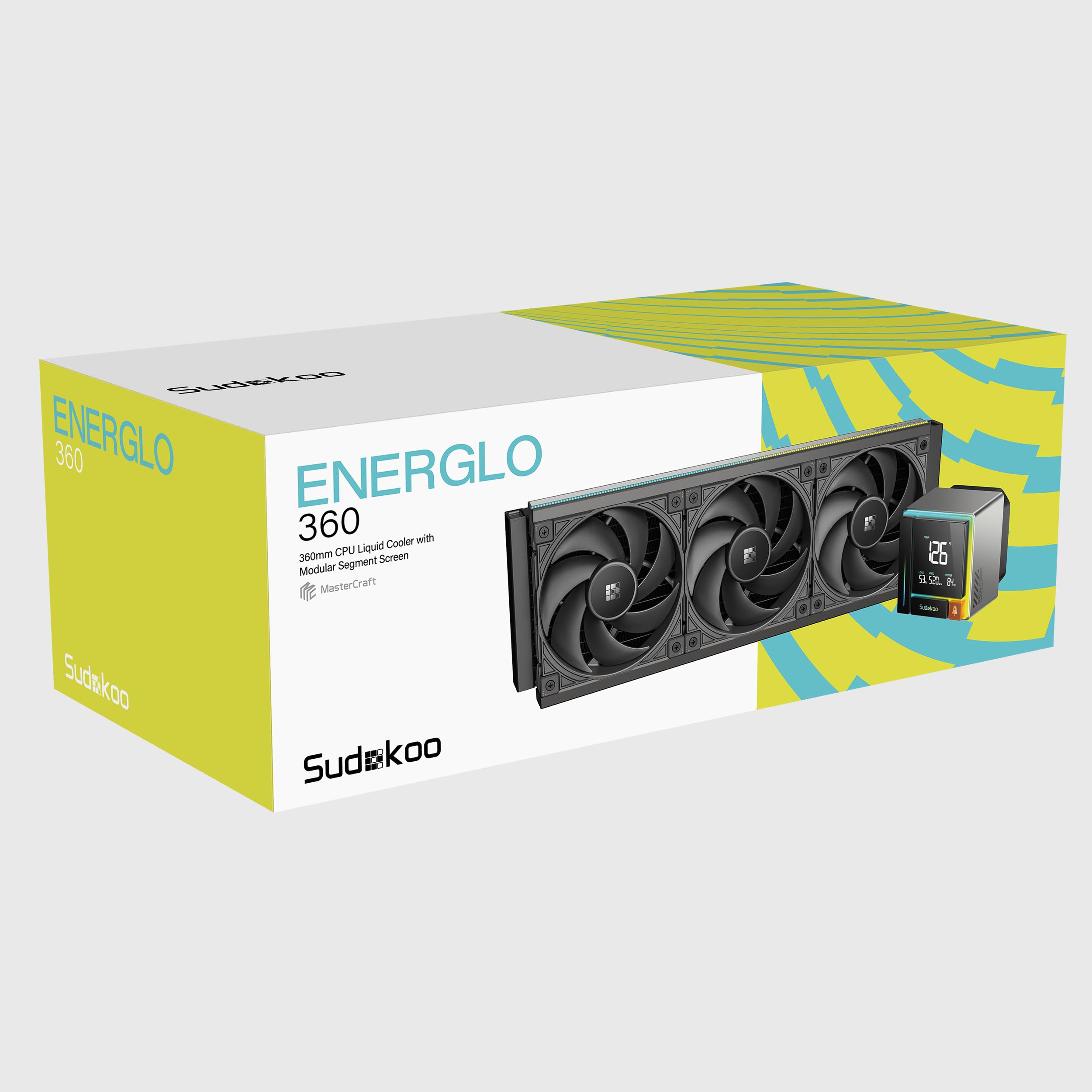 Sudokoo ENERGLO 360 Dissipatore Liquido 360mm: AIO 360mm con Schermo LCD a Segmenti - Raffreddamento Liquido PC con Tre Ventole PWM FDB & Pompa 2500-3400 PWM, Intel LGA1851/1700/1200/115X AMD AM5/AM4