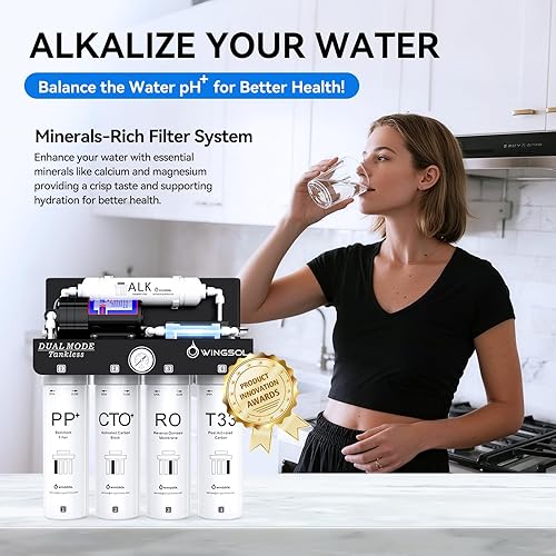 Miniatura 3 de WINGSOL - Filtro de agua de ósmosis inversa de doble salida, sistema de ósmosis inversa mineral alcalino UV 0 TDS sin tanque, remineraliza pH+