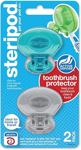 Steripod Clip-on Toothbrush Protector, BlueSilver, 2 Count