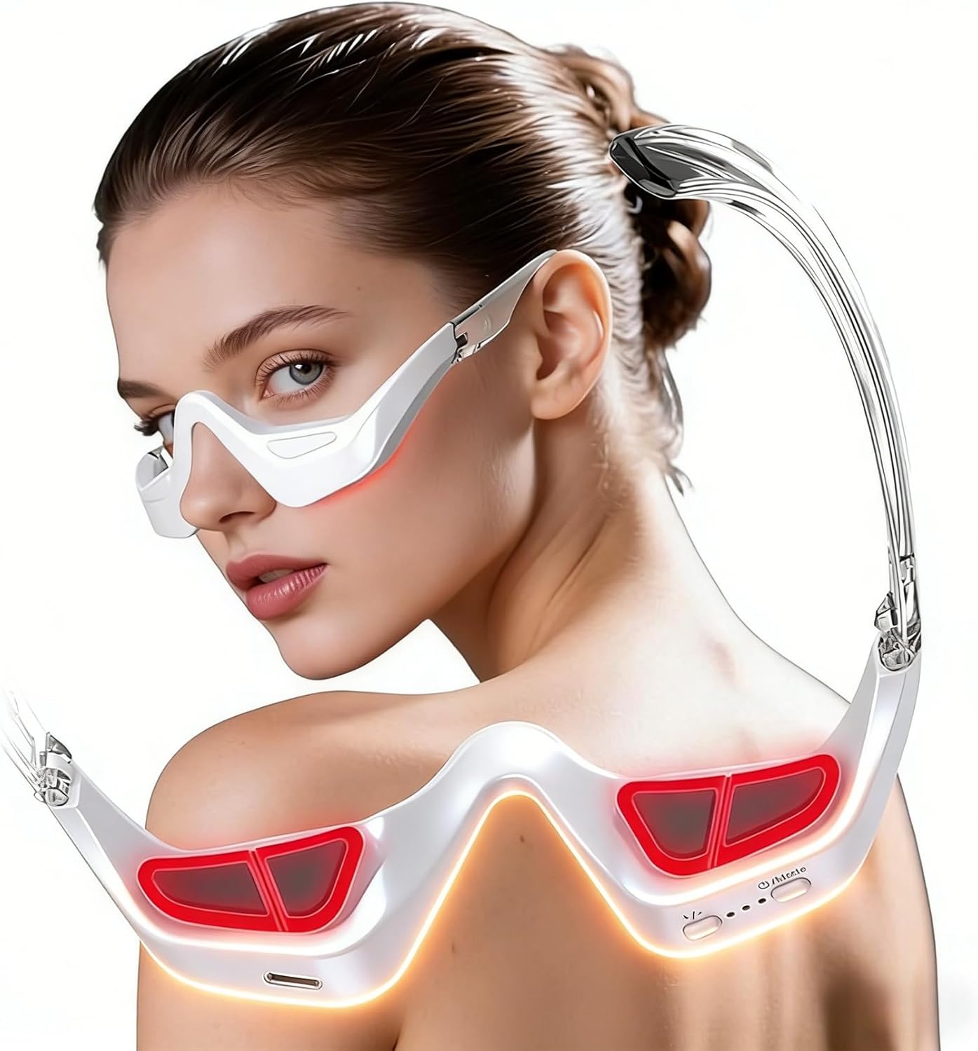 Under Eye 𝐑𝐞𝐝 𝐋𝐢𝐠𝐡𝐭 Device - 3 Modes Under Eye Glasses, Eye Massager for Under Eye Bags, Puffiness & Fine Lines - 10-mins Hands-Free Use, Type-C, Portable