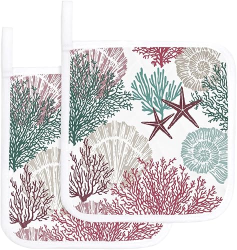 Miniatura 9 de 3 Packs Ocean Coral Pot Holders Sets for Kitchen,Oven Pan Plate Bowl Pads Heat Proof Mat with Hanging Loop,Terry Cloth Potholders Soft Grip for