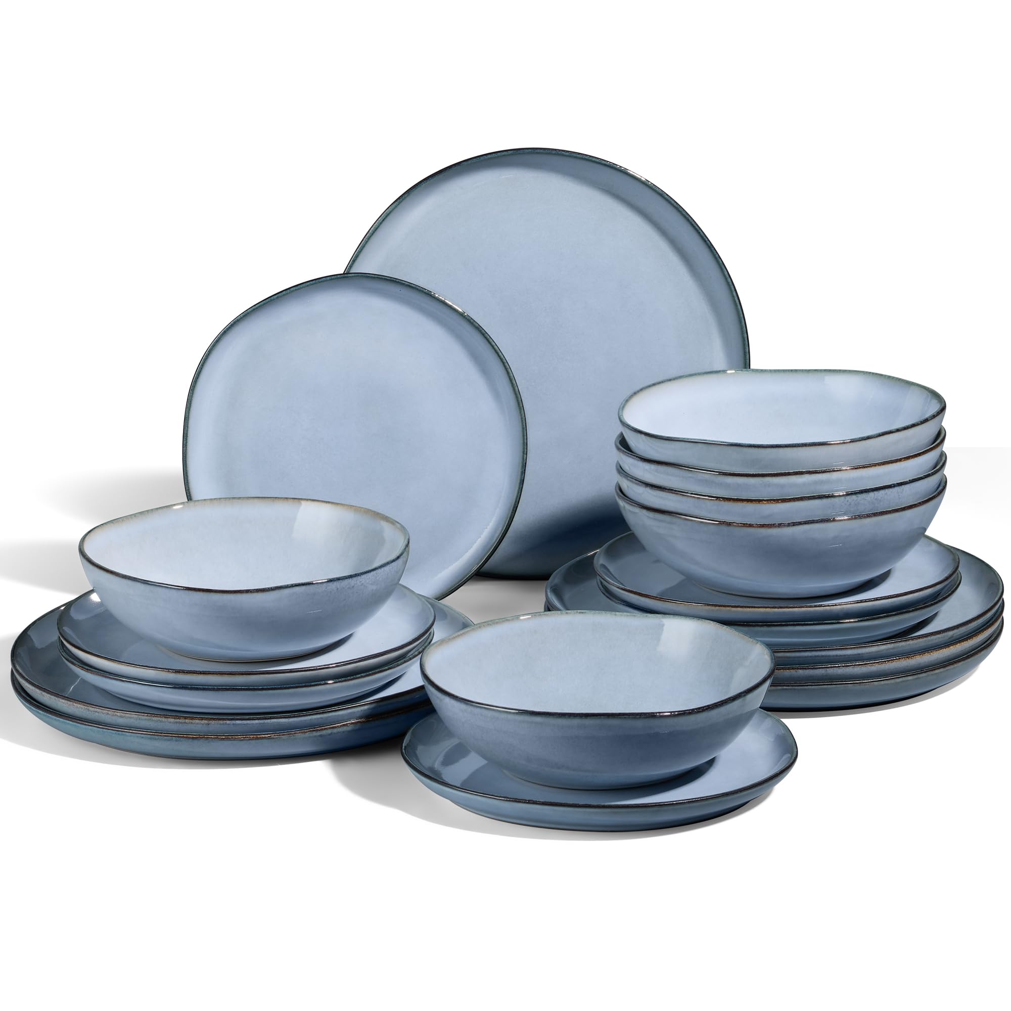 Joyfair 18 Pieces Stoneware Dinner Set Service for 6, Lakeside Mist Blue
