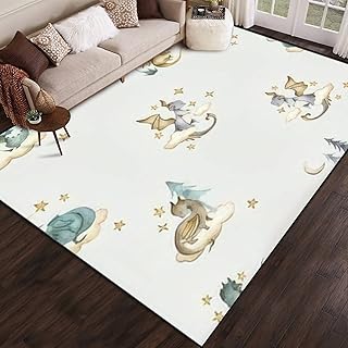 PeeNoke Dragon Baby Animals Watercolor Seamless Area Rug Outdoor Patio Rug Play Mat Modern Floor Carpet Non-Slip Home Decor Living Room Kids Bedroom Nursery, 6x9 ft