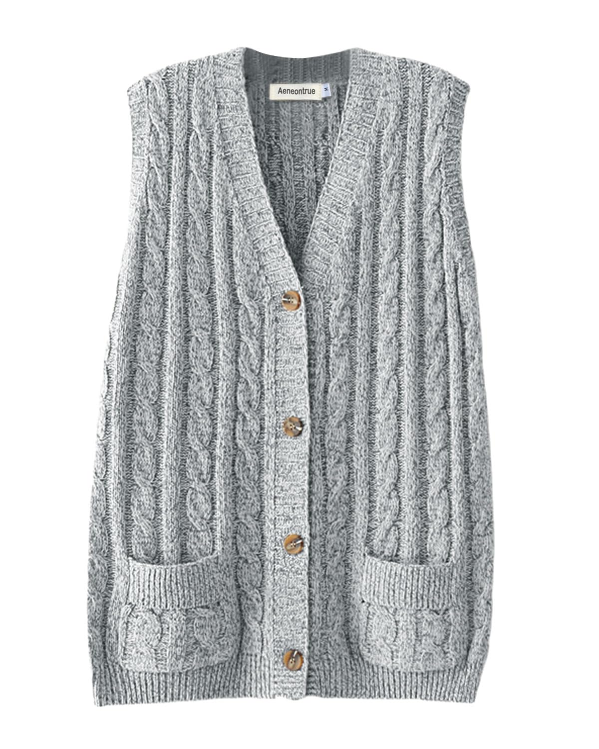 Womens Sweater Vest Sleeveless Button Down Knitted Cardigan Outwear with Pockets