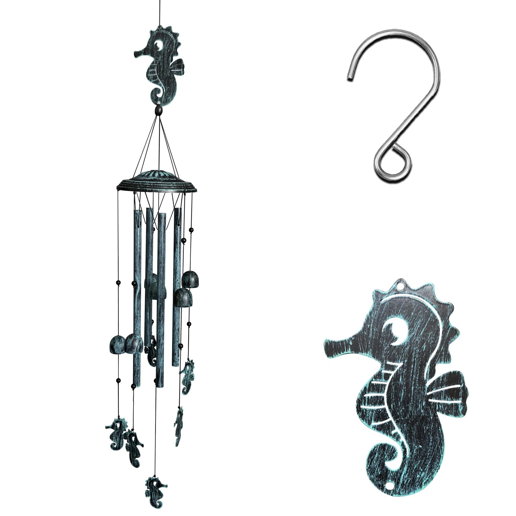 Yblenic Black Kraledge Spider Wind Chimes Halloween Wind Chime Decorations Windchime For Outside Garden Porch Patio Decor (Seahorse)
