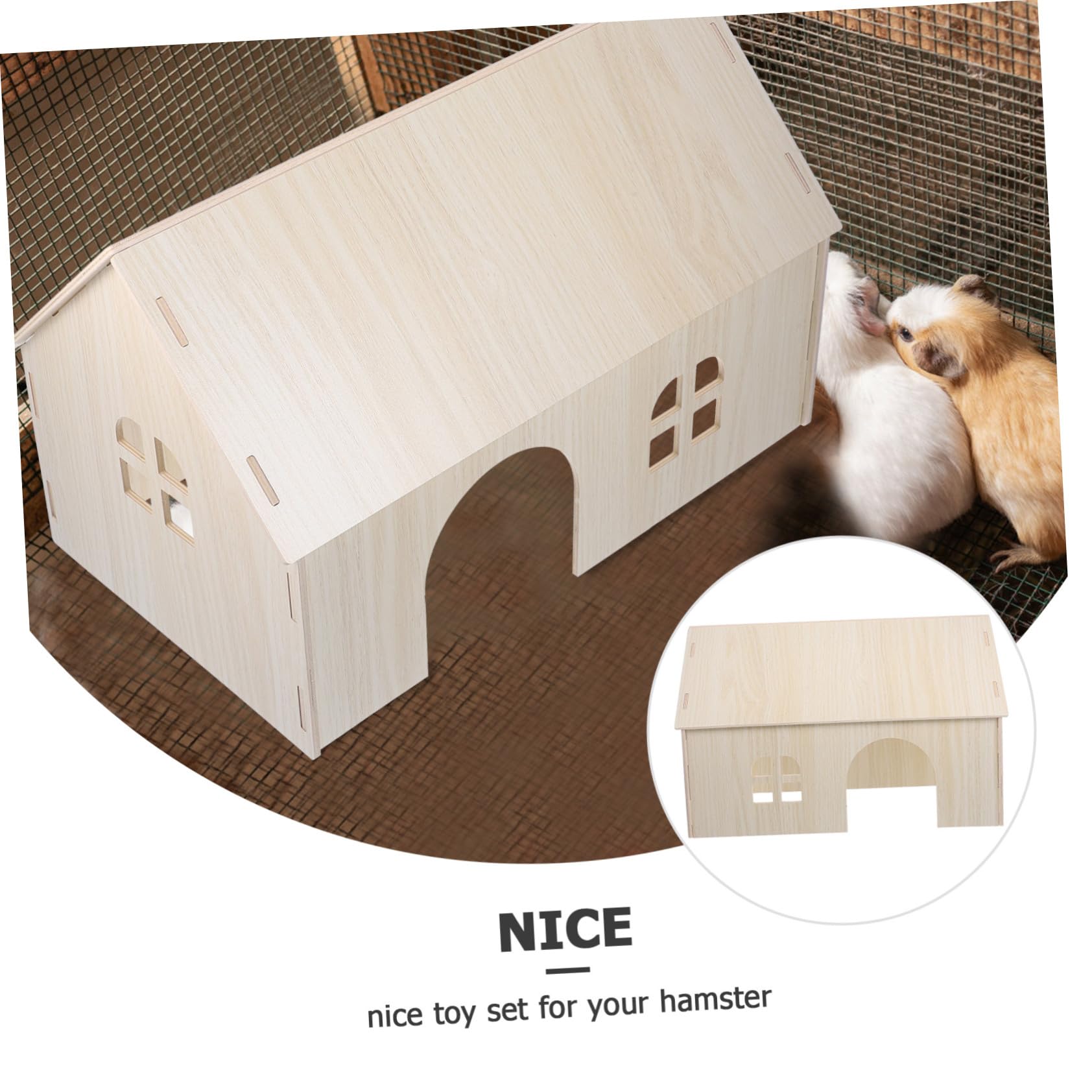 NOLITOY Meerschweinchen Holzhaus aus Naturholz Großes Tierversteck mit Klettermöglichkeiten Spielhaus für Eichhörnchen und Kleintiere Haustier Spielzubehör für Meerschweinchen und Hamster
