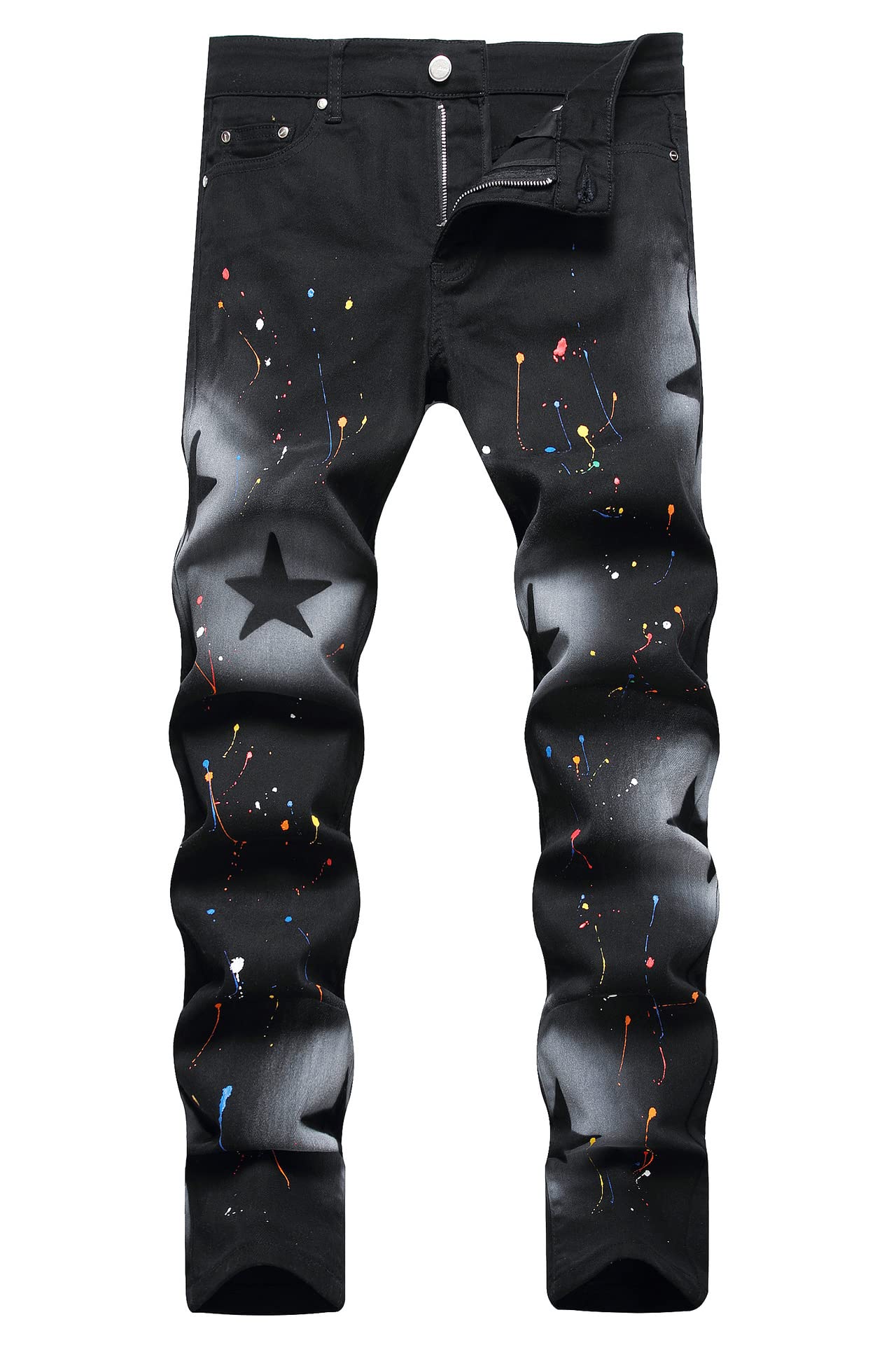 Men's Casual Printed Slim Fit Jeans Skinny Denim Pants