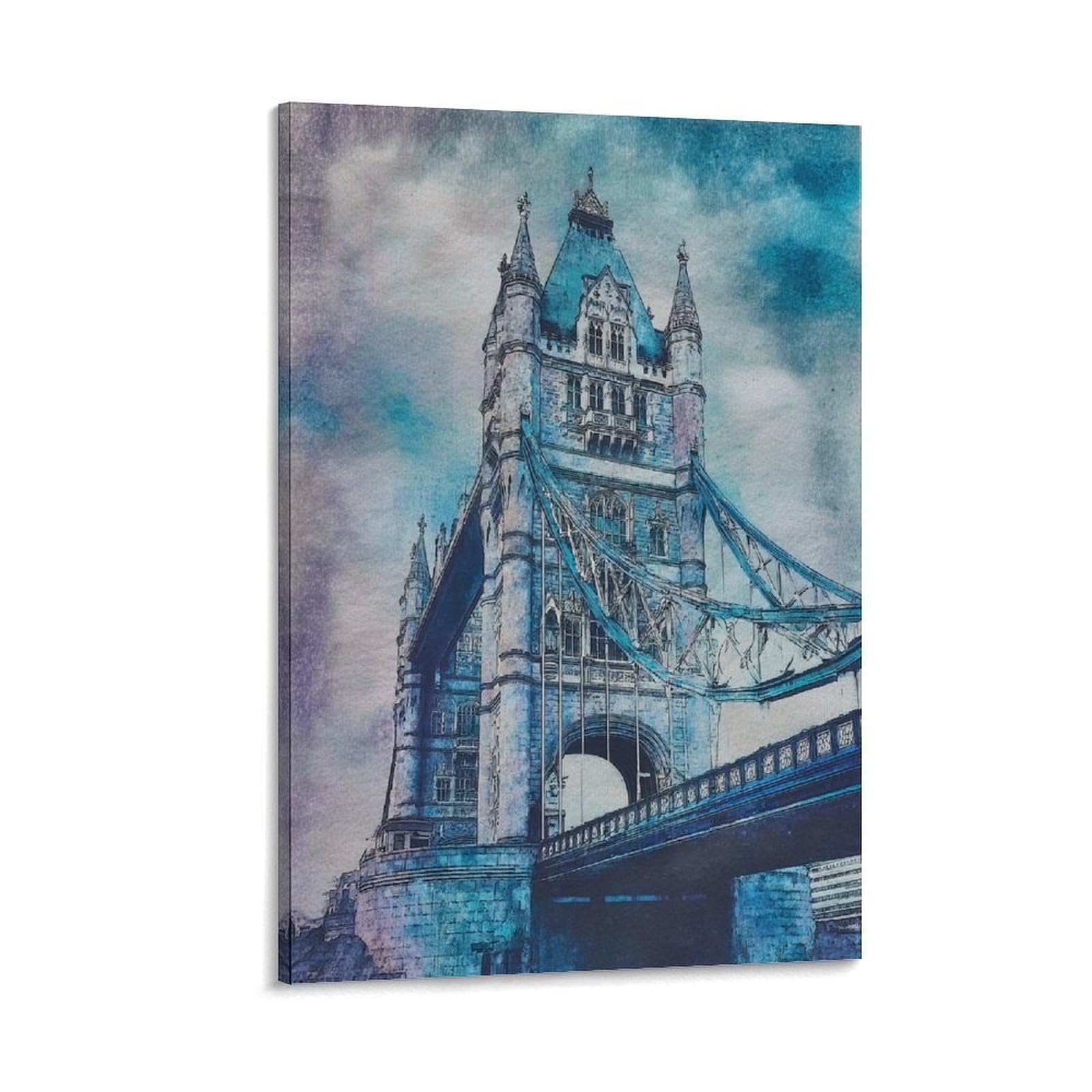 Cnaheiz Frame-Style London Tower Bridge 20X30inch(50X75cm) Vintage Travel Poster Watercolor Canvas Art