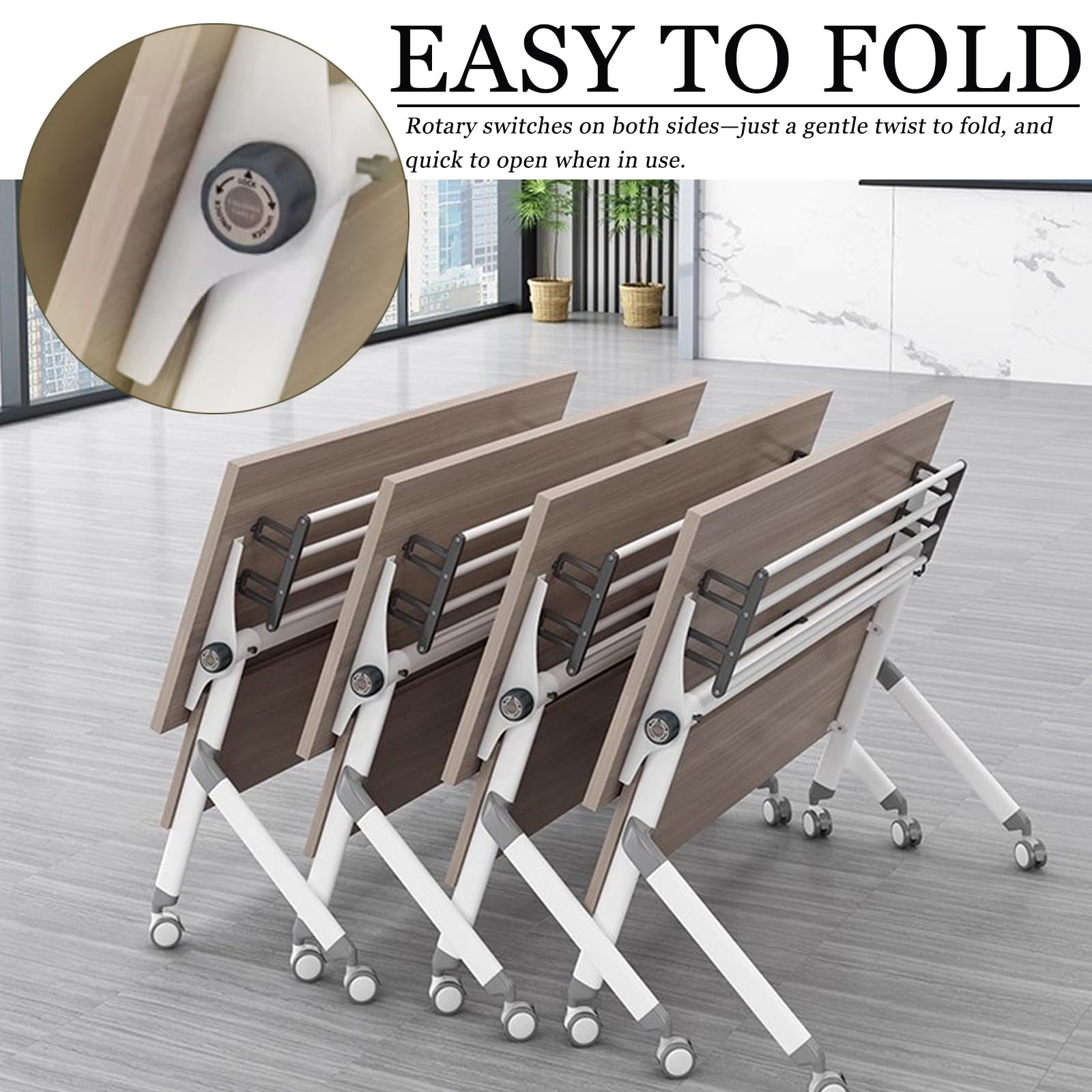 Lot de 2 tables de conférence pliantes avec roulettes, design modulaire pour bureau et salle de réunion, portable et peu encombrante, fourrure