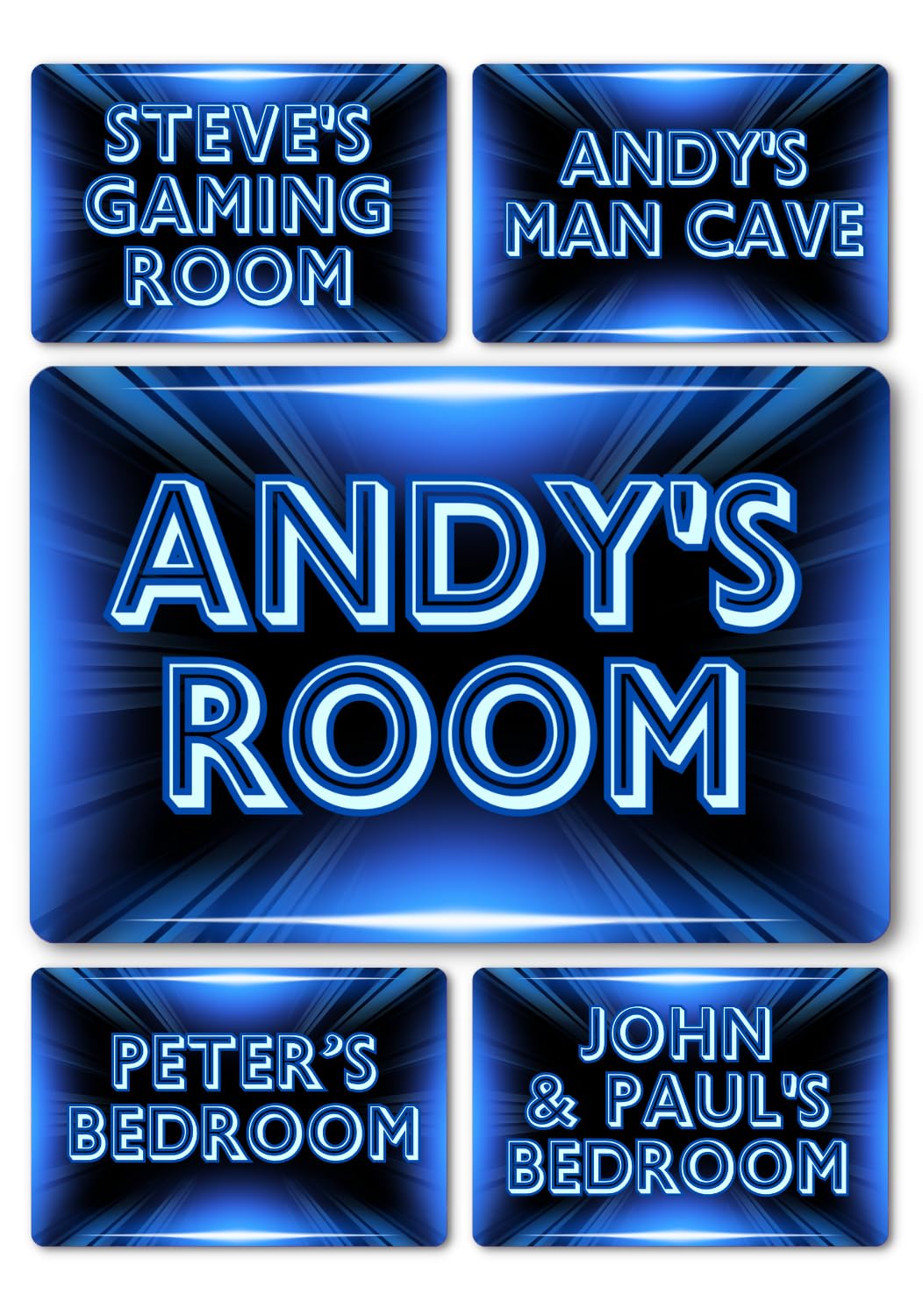 Bedroom Decor Name Signs - Custom Personalised Neon Style Metal Plaque for Children, Kids, Boys & Girls Home Decor, Nursery, Playroom Door (Boys Retro Blue)