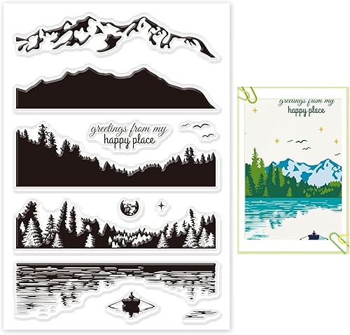 Miniatura 8 de GLOBLELAND Sellos transparentes de paisaje de montañas, estilo bohemio, para ventana, paisaje, de silicona, para manualidades, álbumes de recortes,