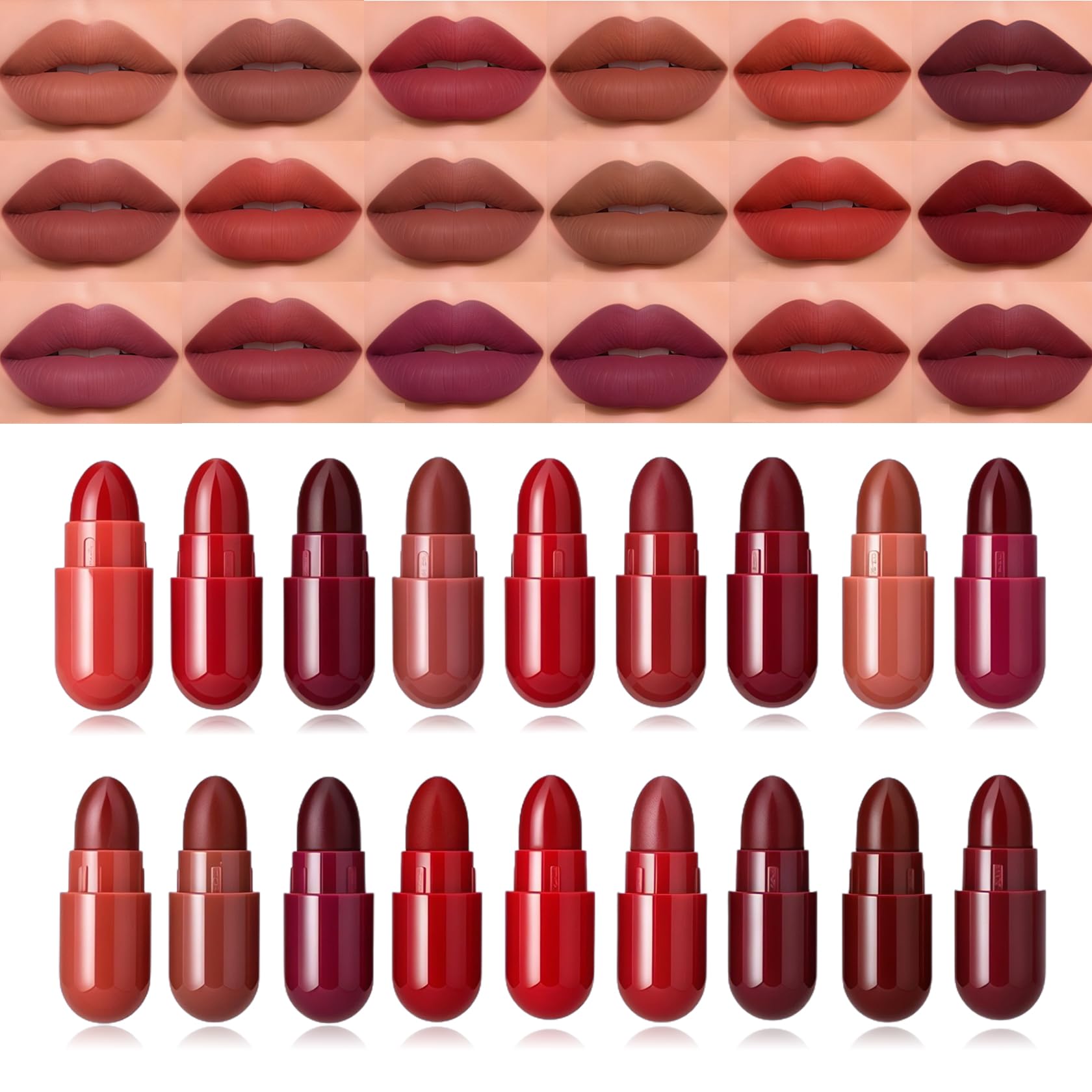 Lipstick Set,Long Lasting Lip Care Nutritious Plumper Lip Balm Moisturizer,Capsule Lipstick Set 18Pcs