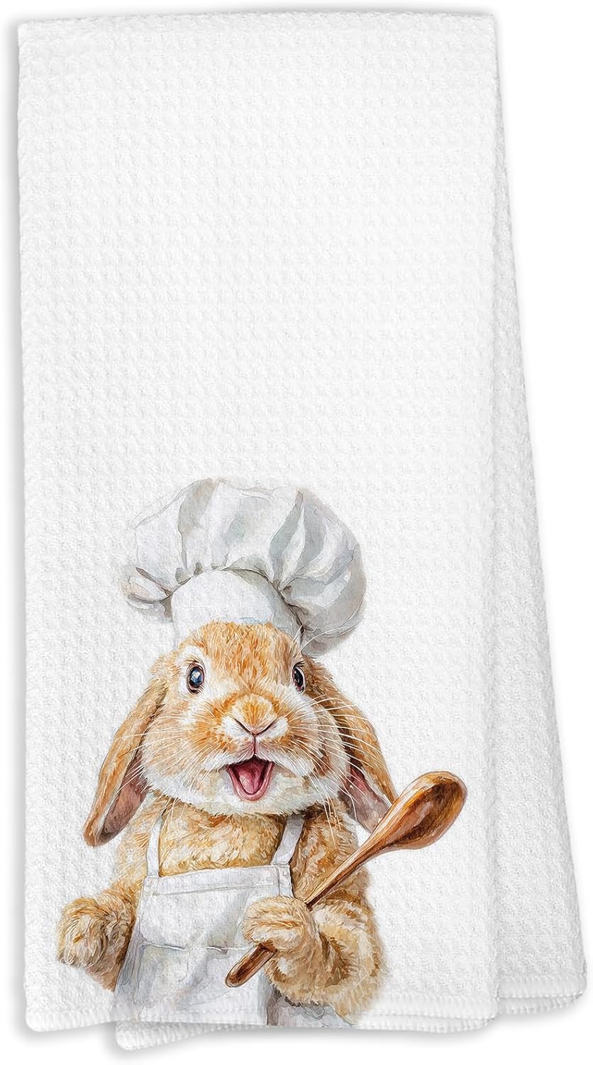 Bunny Chef Kitchen Towel, Easter Rabbit Decor, Sourdough Rabbit Hand Towel for Kitc...