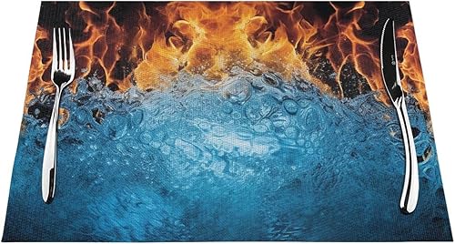Miniatura 7 de 6 PCS PVC Placemats Set Place Mats Ice Fire Non-Slip Weave Place Mats 12" x 18" Farmhouse Table Mat Set for Family Dinners Wedding Parties