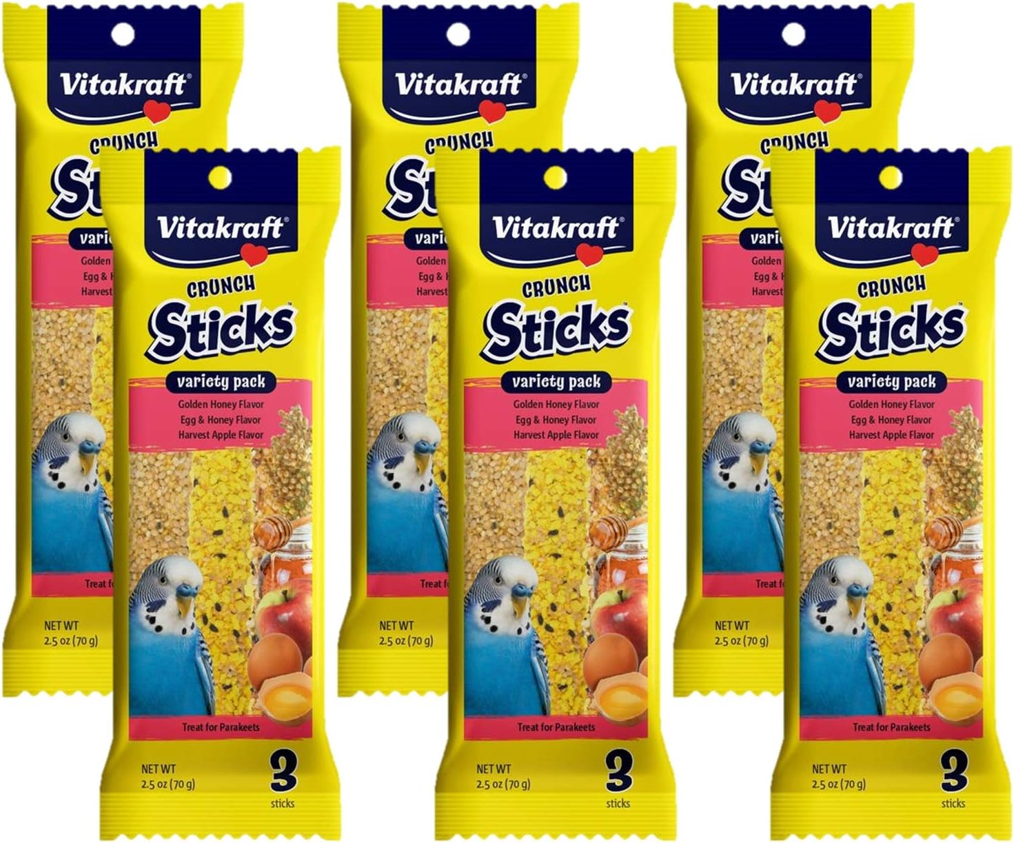 Vitakraft 6 Count Crunch Stick Bird Treat Variety Packs, 18 Pieces Total, for Parakeets