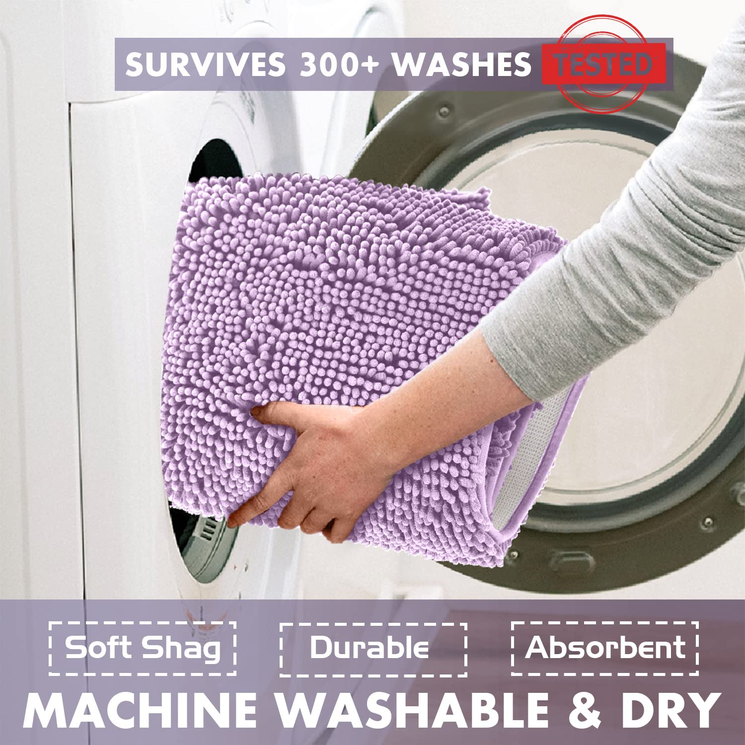 Lavender Bathroom Rugs Sets 2 Piece, Luxury Chenille Bath Mat Set, Soft