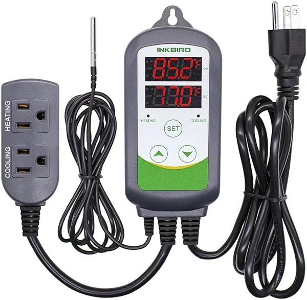 Inkbird ITC-308 Digital Temperature Controller 2-Stage Outlet Thermostat Heating and Cooling Mode Carboy Homebrew Fermenter Greenhouse Terrarium 110V 10A 1100W