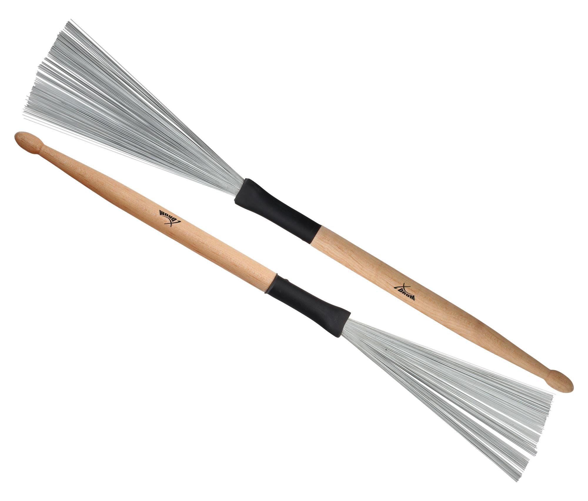 XDrum WTD-1S Wire Tap Drumstick Brushes corti (combinazione spazzole e bacchette jazz, spazzole e bacchette in uno, versatile, lunghezza totale: 37cm, apertura spazzole: 6,5cm)