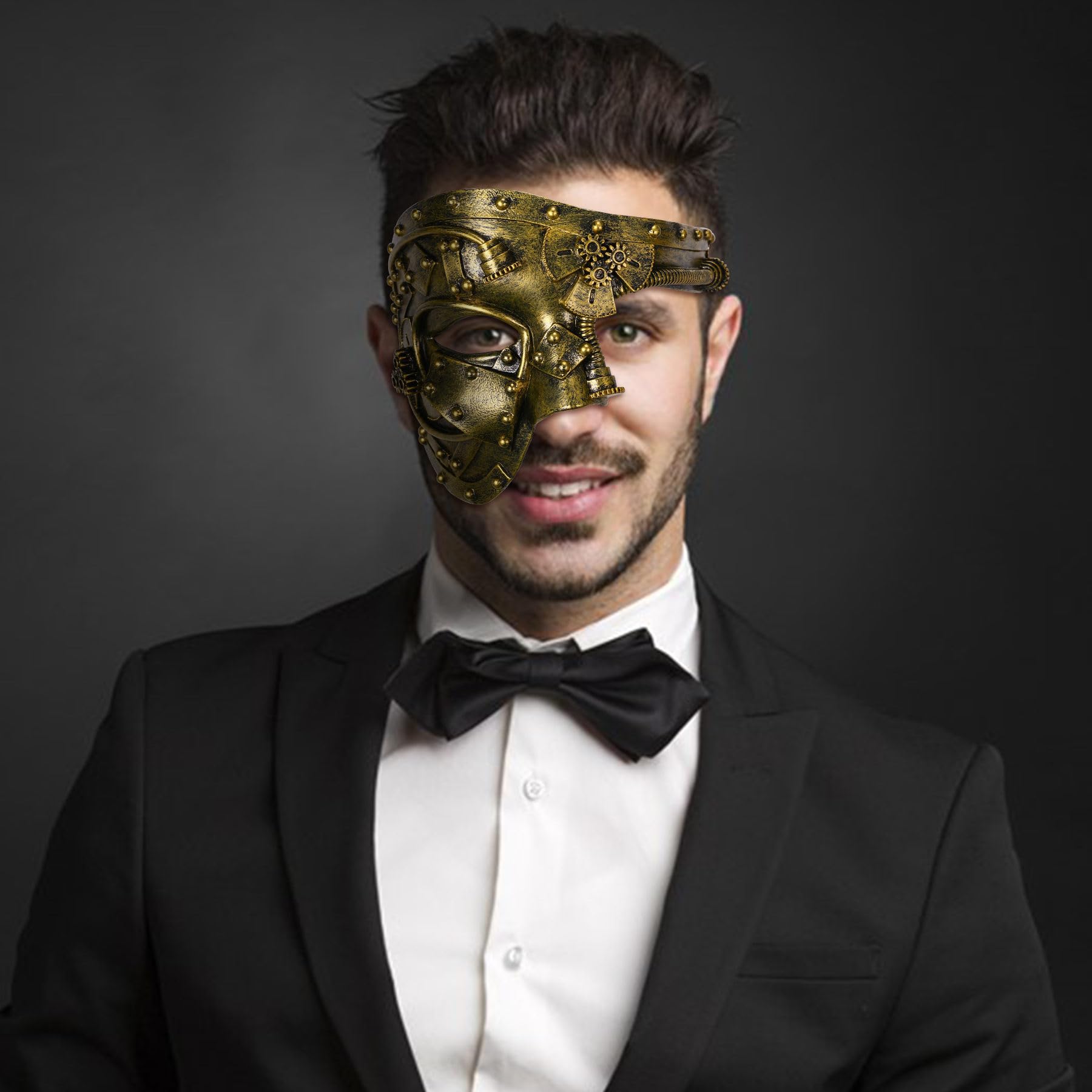 Oidea Masquerade Mask for Men: Steampunk Cyborg Masks Phantom of The Opera Mask Halloween Costume Prom Venetian Carnival Mardi Gras Ball Party Masks Antique Gold - Image 2