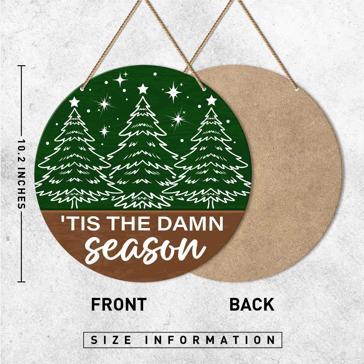 ZODGMED Christmas Wall Hanging Sign, Christmas Decor for Home Front Door Porch Living Room Holiday Hanging Sign Xmas Farmhouse Wall Decorations, 'Tis The Damn Season