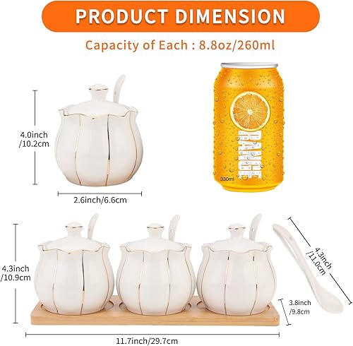 Miniatura 2 de Kitchenexus - Juego de cuencos de azúcar, tarros de condimentos con tapas y cucharas, recipiente de cerámica para sal y pimienta, caja de