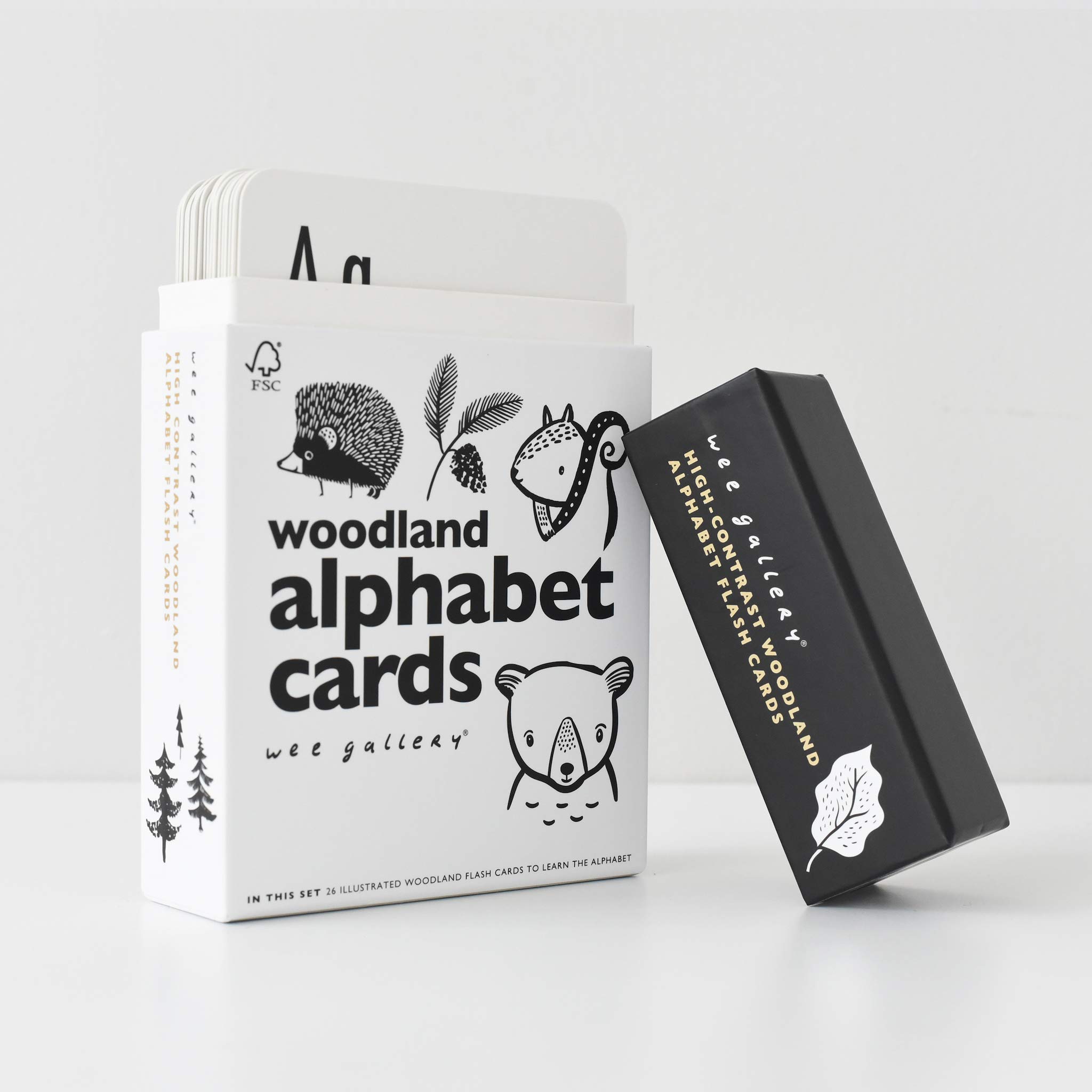 Wee GalleryEducational Flashcards for Babies, Double Sided Black and White Learning Flash cards, Woodland Animal Alphabet Cards for Visual Stimulation and Cognitive Development of Toddlers