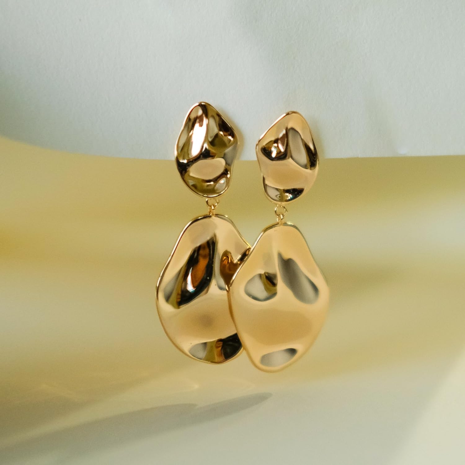 Teardrop Statement Dangle Earrings | Lightweight Hammered Drop Dangle Earrings for Women | 18K Gold Sterling Silver Post Hypoallergic - Image 6