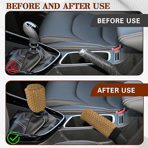 Miniatura 4 de Paquete de 2 fundas para pomo de palanca de cambios de automóvil y fundas para freno de mano, antideslizante, transpirable, cómodo, protector de