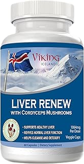 Viking Liver Renew Icelandic - Liver Health Support Formula - Comprehensive Mushroom Blend with Cordyceps, Reishi, Shitake, Lions Mane, Maitake and Chaga Mushrooms - 60 Veg Capsules