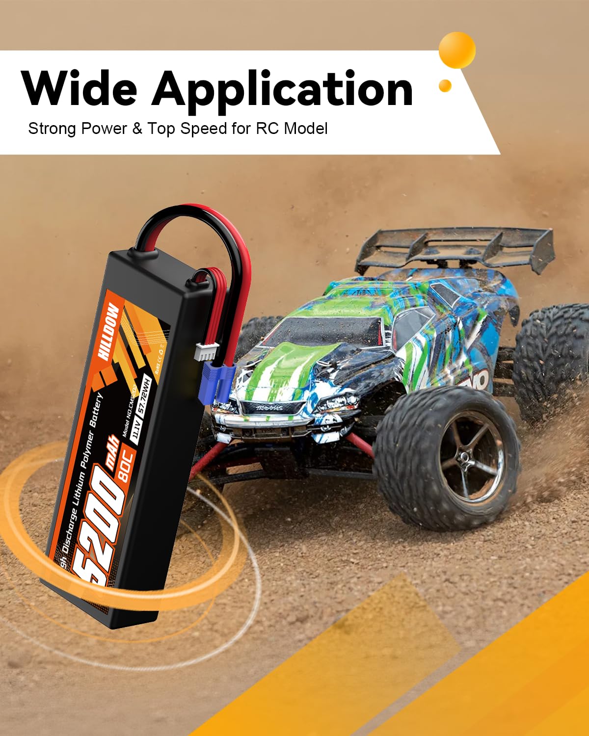Hilldow 5200mAh 11.1V RC Battery 80C 3S Lipo Battery with EC5 Hard Case for RC Vehicles Car Buggy Truggy Airplane Drone((2 Paquetes)
