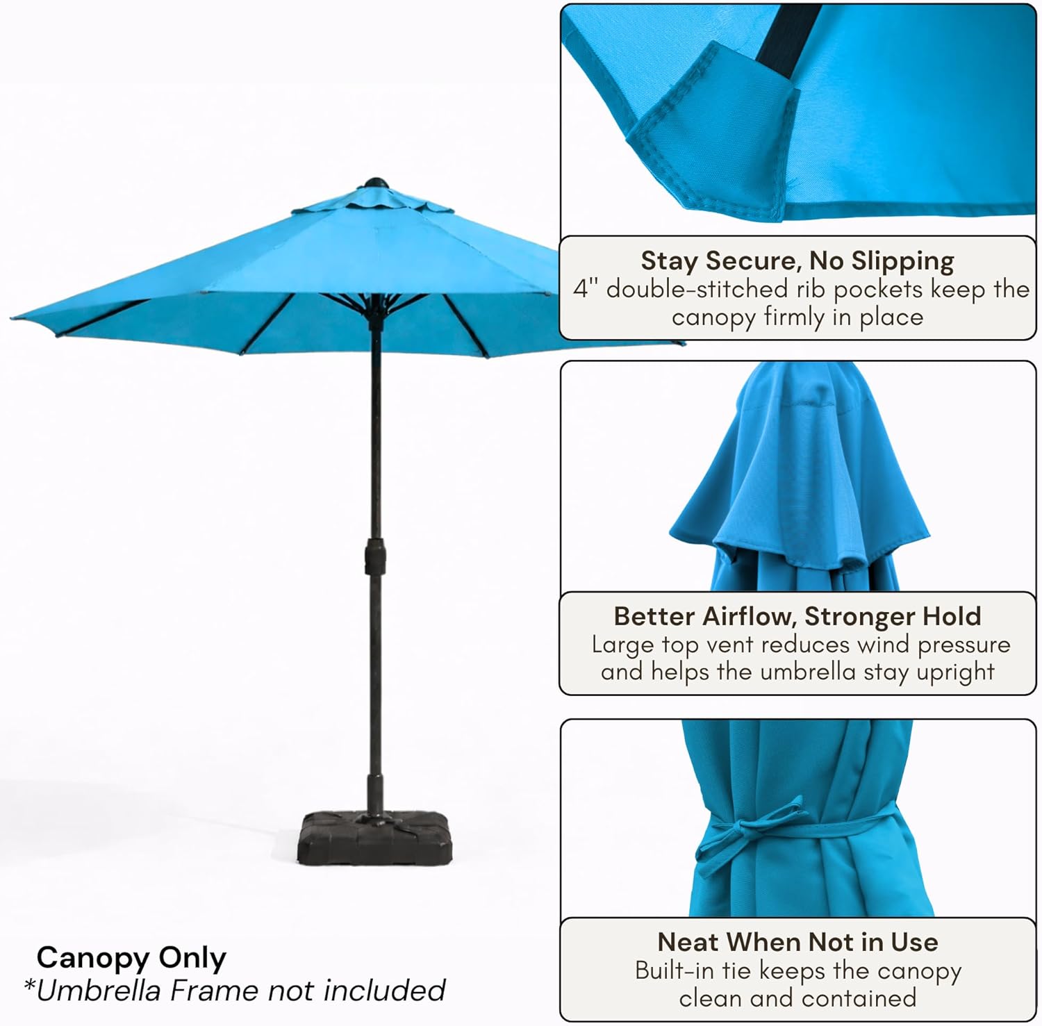 Formosa Covers - 9ft Market Patio Umbrella Replacement Canopy - 8 Ribs Top Canvas - 600D UV Protective and Water Resistant Umbrella Fabric - Premium Quality Replacement Canopy Cover ONLY (Teal)