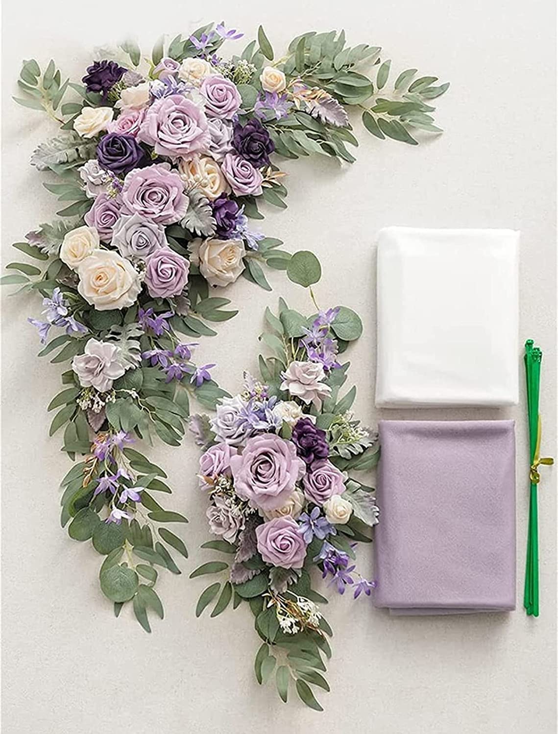 Hochzeitsbogen-Blumen mit Vorhängen-Set – künstliche Swag-Vorhänge for Hochzeitszeremonie, Laube, Empfang, Hintergrund, Blumendekoration(Purple)