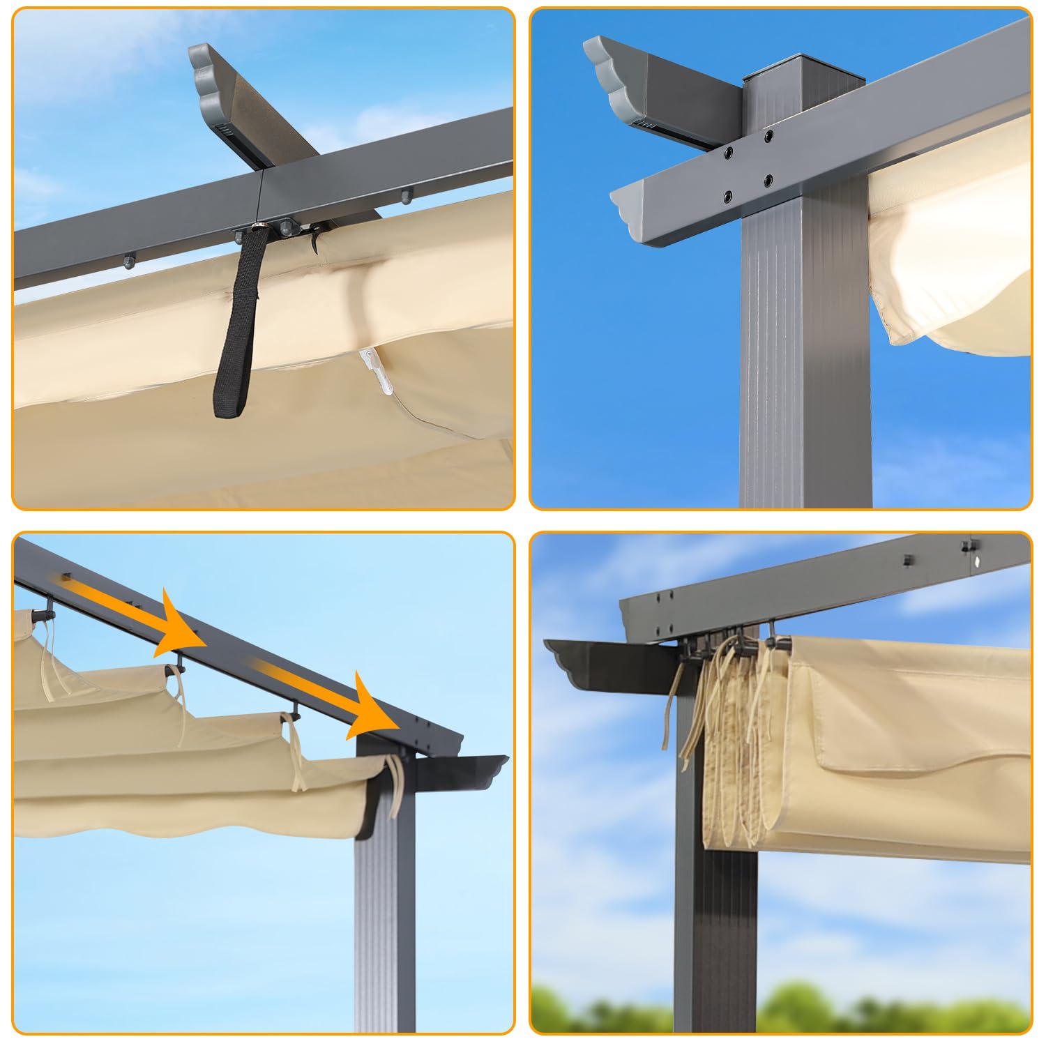 Angel Living Pergola en Aluminium, 4x3M, Coulissante Rétractable, Tissu en Polyester Haute Densité Hydrofuge et Résistant aux UV, Abri Soleil Pavillon de Jardin pour Jardin Terrasse, Beige