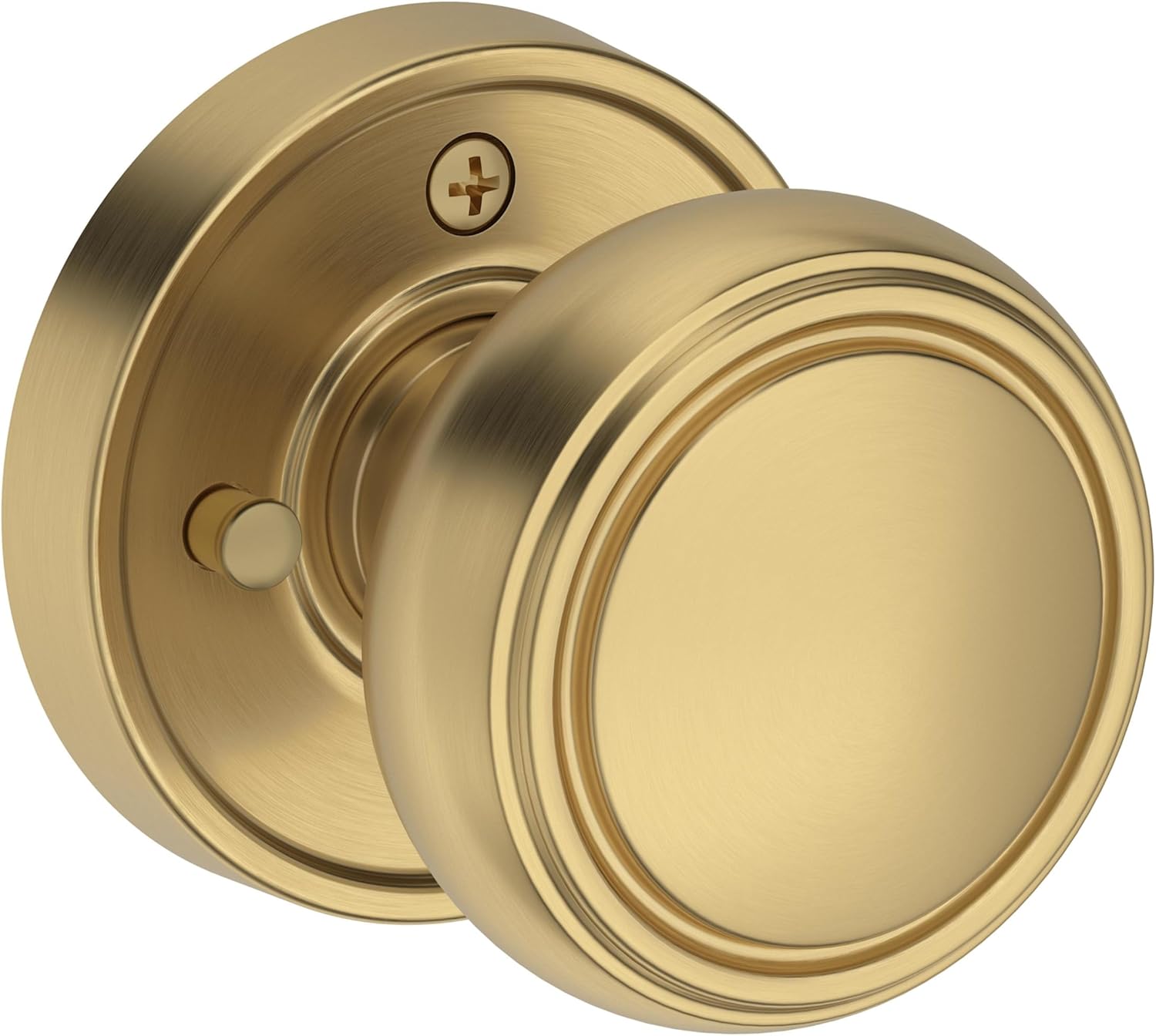 Baldwin PV.BRE.RRR Bremerton Privacy Door Knob Set with Recessed Round Rose from the Reserve Collection - Lifetime Satin Brass
