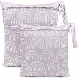 FenFang Wet Bag, 2 PCS Wet Dry Bags for Cloth Diapers Nappy Daycare Organiser Storage Bags, Waterproof Washable Reusable Zipper Bag (Grey)