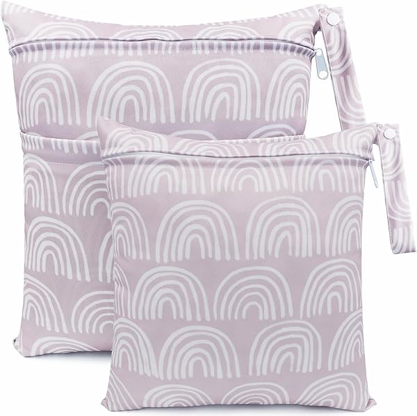 FenFang Wet Bag, 2 PCS Wet Dry Bags for Cloth Diapers Nappy Daycare Organiser Storage Bags, Waterproof Washable Reusable Zipper Bag (Grey) - 1