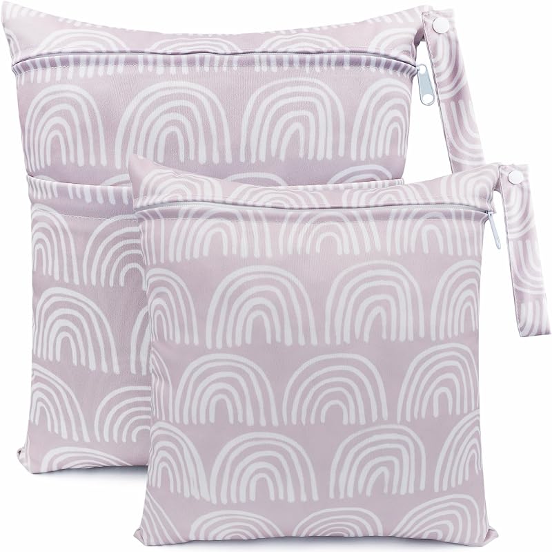 FenFang Wet Bag, 2 PCS Wet Dry Bags for Cloth Diapers Nappy Daycare Organiser Storage Bags, Waterproof Washable Reusable Zipper Bag (Grey)