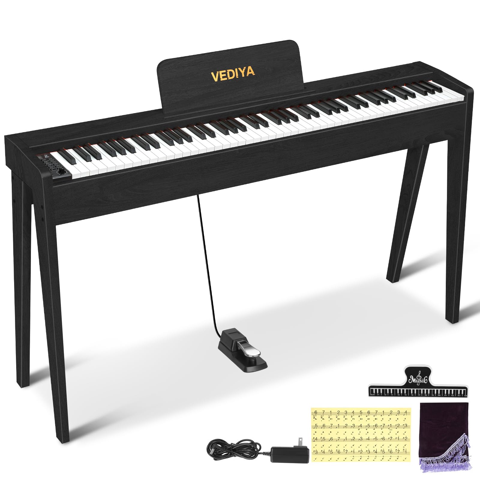 Digital Piano 88 Keys Semi-Weighted Full Size Keyboard for Beginners, Electric Piano with MIDI, Pedal, Keyboard Piano 800 Tones, 600 Rhythms, Dual Speakers, Recording Function (Black)