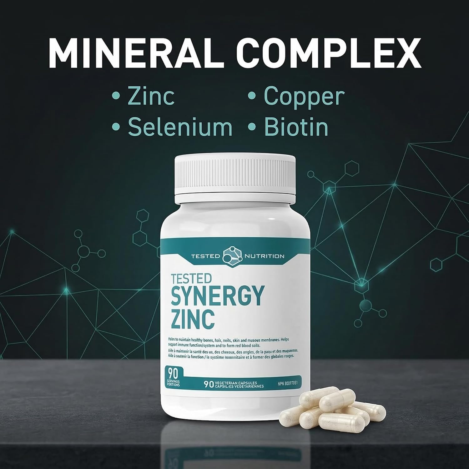 Synergy Zinc Capsules | Bioavailable Zinc, Copper, Selenium & Biotin | Improved Recovery, Immune Support, Maintenance of Bones, Hair, Nails, Skin | 90 Servings (90 Capsules)