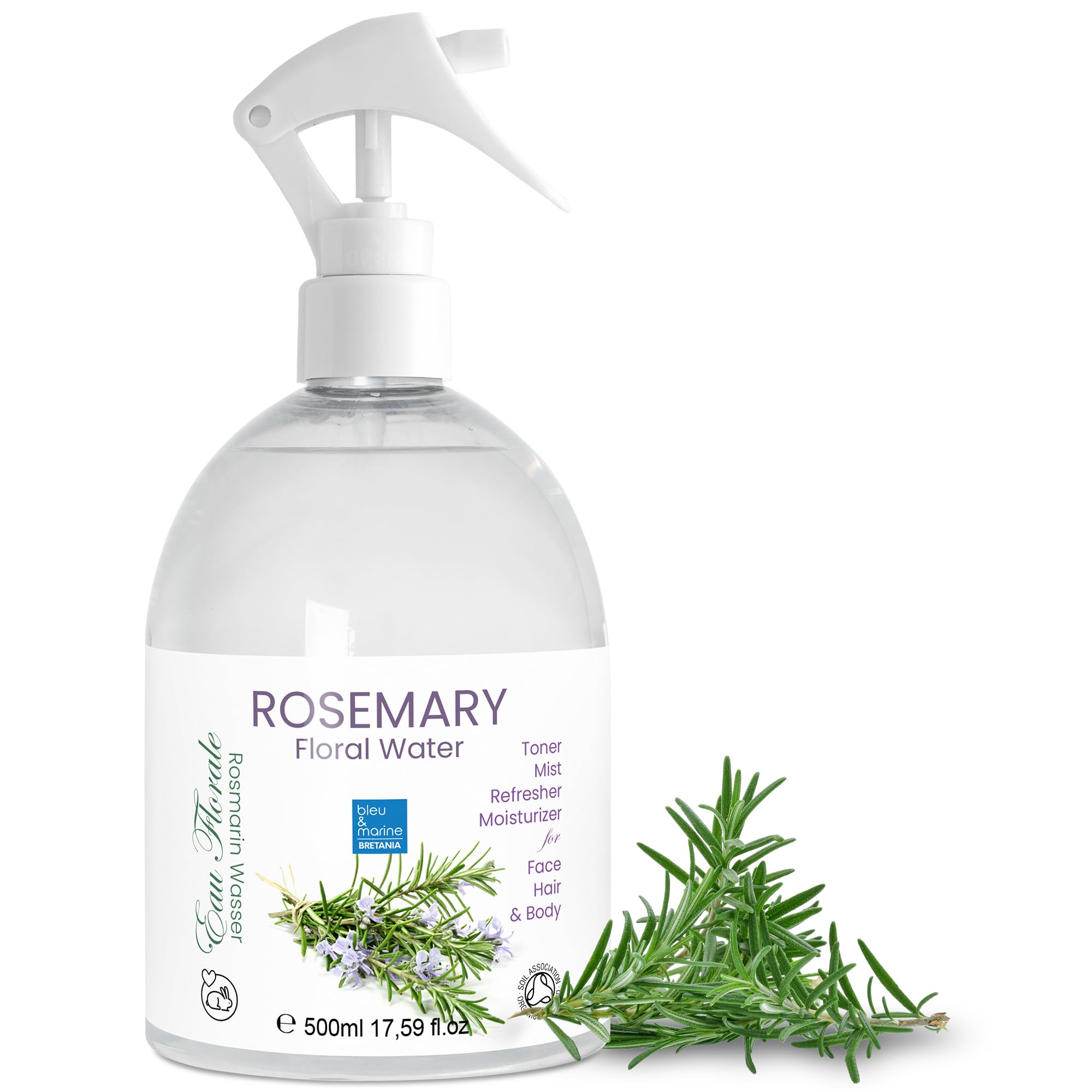 Hydrolat de Romarin, Équilibre Sébum, Stimule Croissance Cheveux, Antichute Capillaire, Spray Purifiant Visage, Anti Acne et Peau Grasse, 500 ml