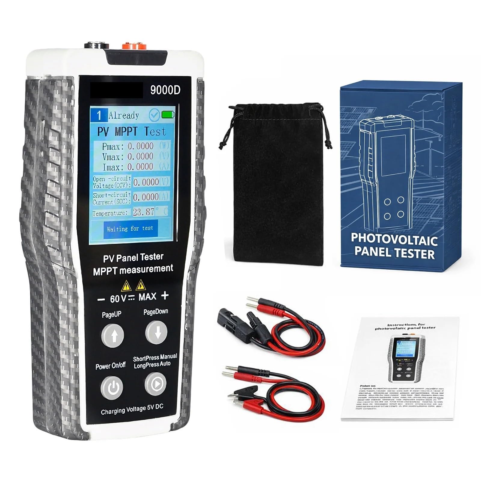 Tester paneli słonecznych MPPT 800 W, multimetr fotowoltaiczny PV, analizator fotowoltaicznych Narzędzie testowe Voc/Isc Wyczyść wyświetlacz