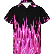 King Kameha Funky Men's Regular Fit Casual Button Down Classic Short Sleeve Aloha Hawaiian Shirt with Flames