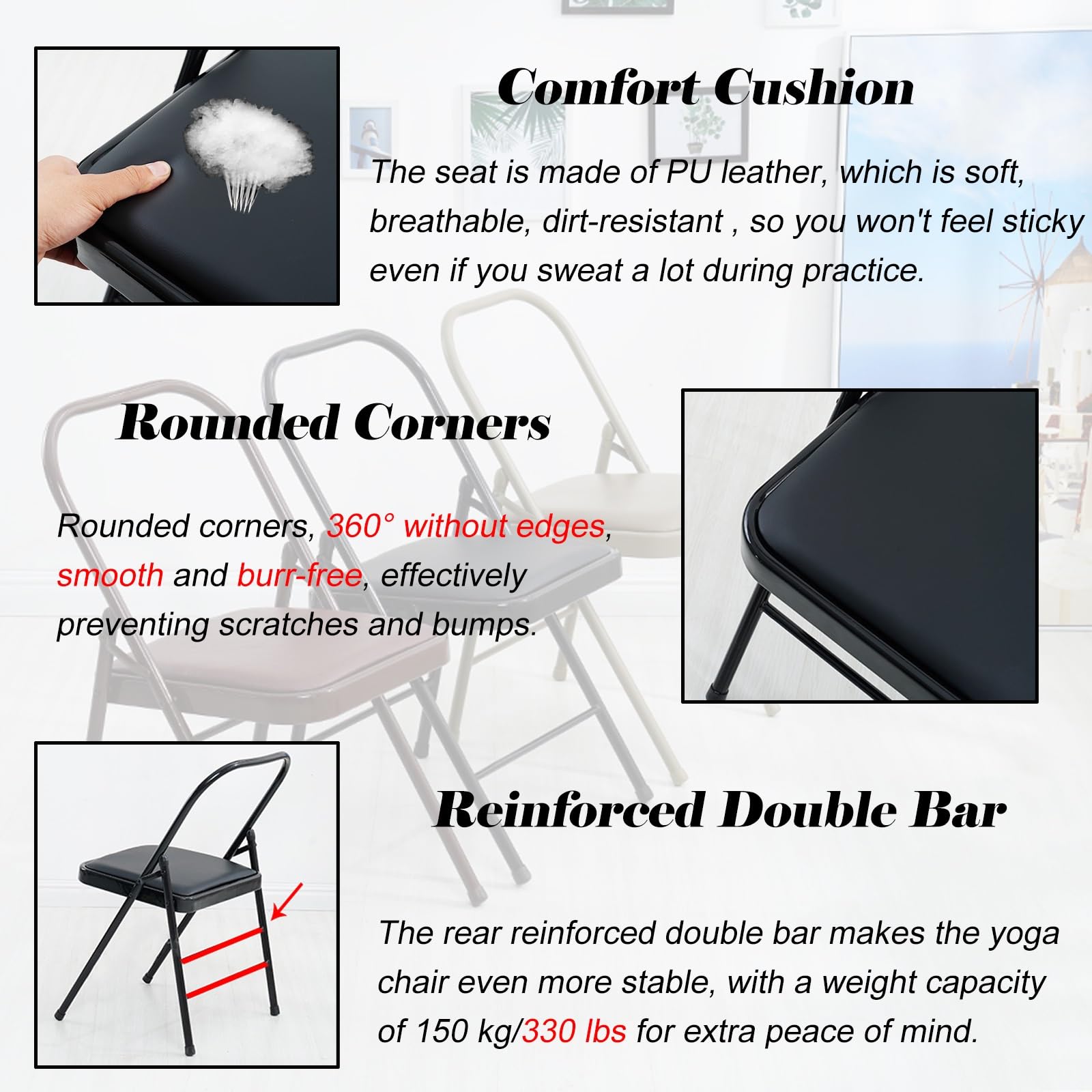 Silla de Yoga Herramienta De Entrenamiento De Inversión De Equilibrio Plegable Con Reposapiés, Silla De Yoga Sin Respaldo De Doble Viga, Silla De Yoga Portátil Para Estudio De Danza/ Gimnasio/ Hogar(O
