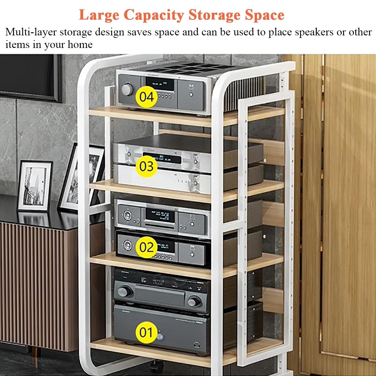 Mueble Rack de 43 Pulgadas de Altura, Soporte Multimedia Ajustable de 5 Niveles para Consolas de Videojuegos, Tocadiscos, receptores estéreo y Reproductores de CD. Estante versátil para Equi