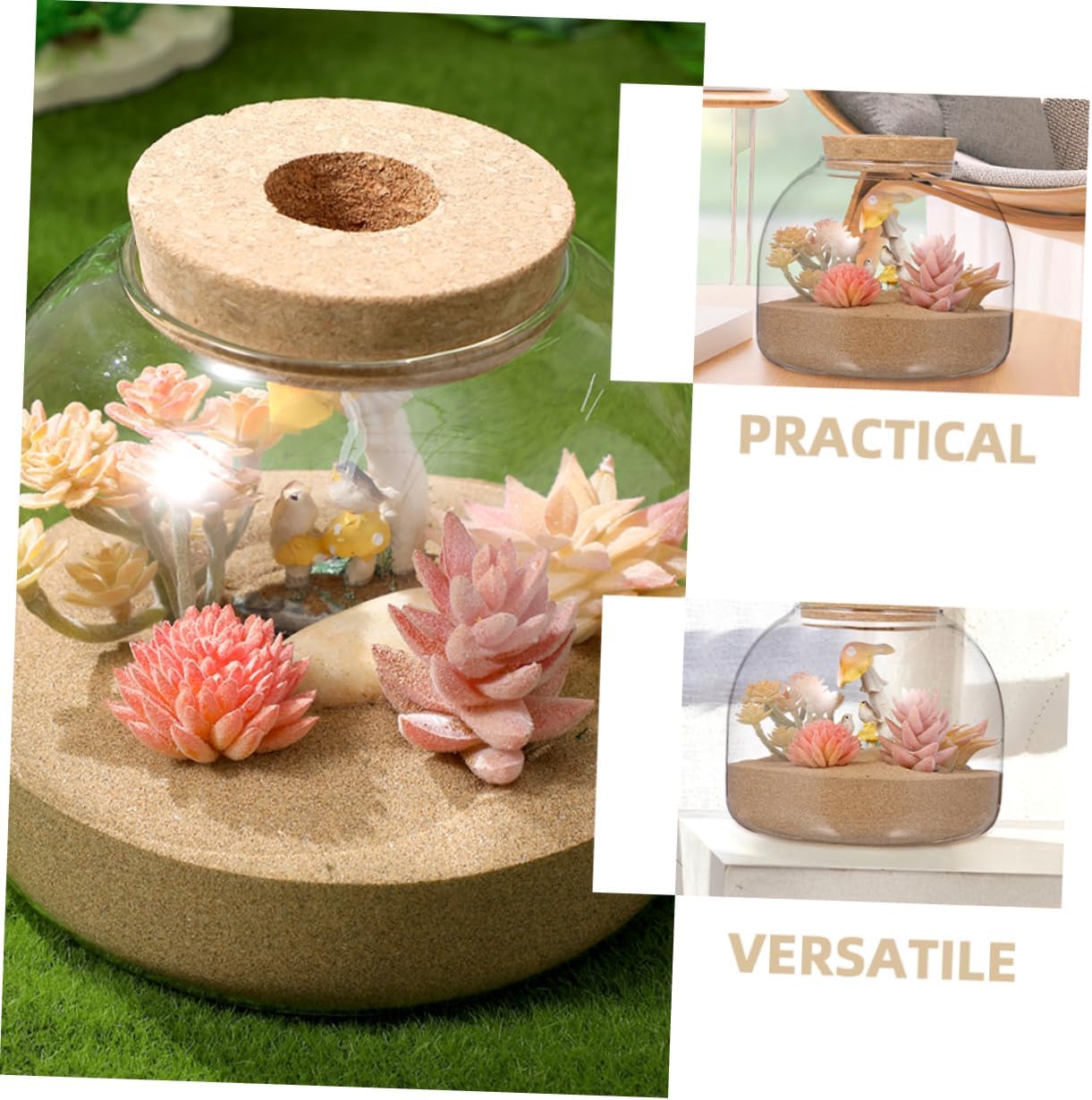 2pcs Glass Terrarium Bottle Cork Stopper for Landscaping Decorative Container for and Moss Plants Space-saving Design for Decor