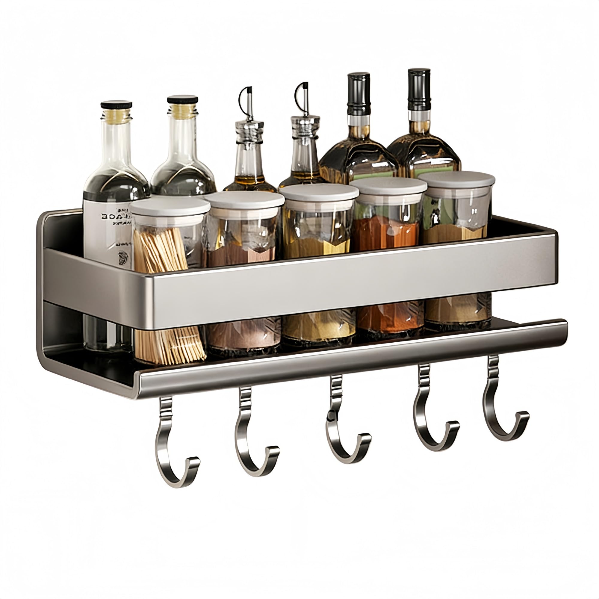 Estante de especias de cocina montado en la pared, organizador de condimentos de Metal sin taladro, estante de almacenamiento que ahorra espacio for aceite(60x10x8cm/23.6x3.9x3.1in)
