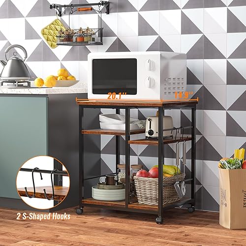 Miniatura 7 de Furologee Soporte de impresora de 3 niveles para organización de oficina en casa, carrito de impresora móvil con ruedas y 2 ganchos, estante debajo